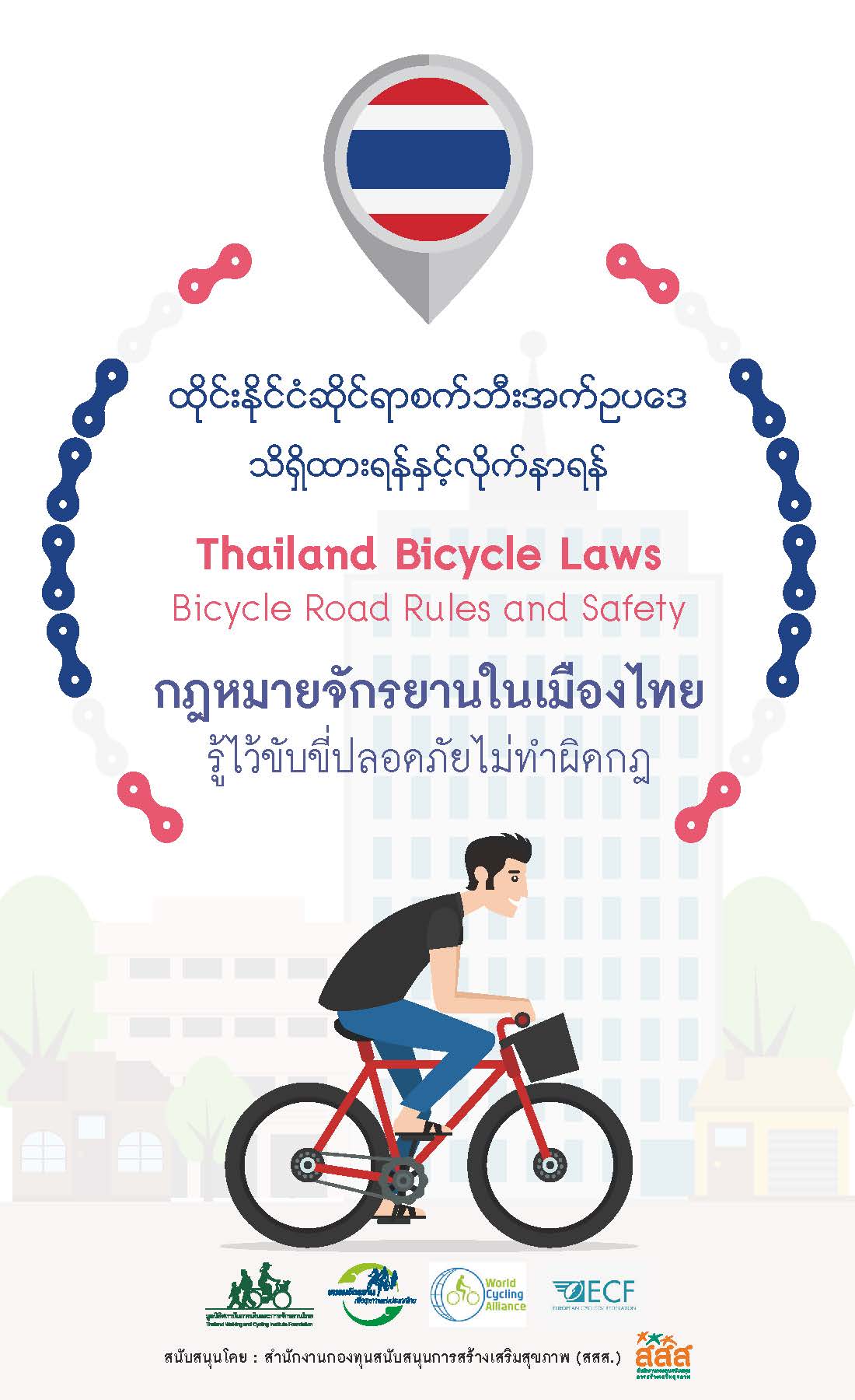 แผ่นพับกฎหมายจักรยาน  3 ภาษาไทย อังกฤษ พม่า